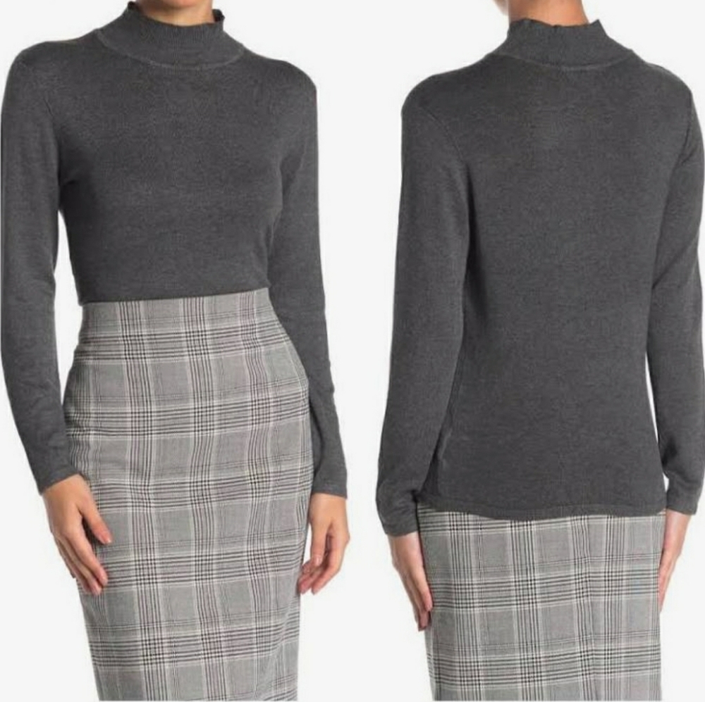 NWT Womens T Tahari Gray Essential Mock Neck Sweater SZ Small